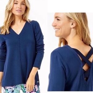 Lilly Pulitzer Luxletic Areli Pullover V Neck Ribbon Cross Back Top Size Medium